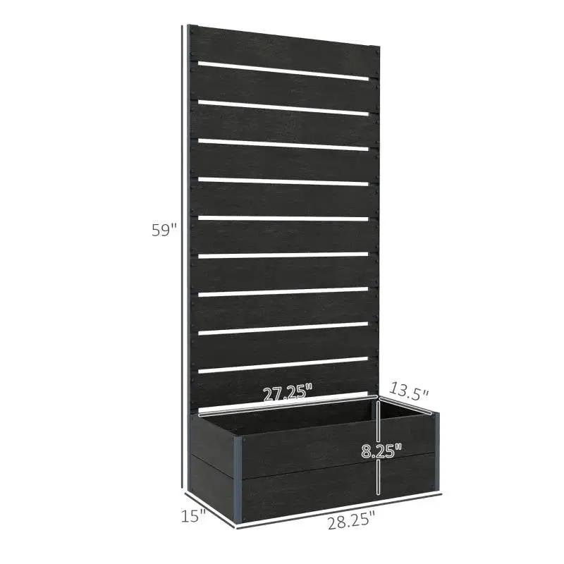 Outdoor Raised Bed Planter with Slatted Fence Trellis in Black Wood Finish by HomePacific