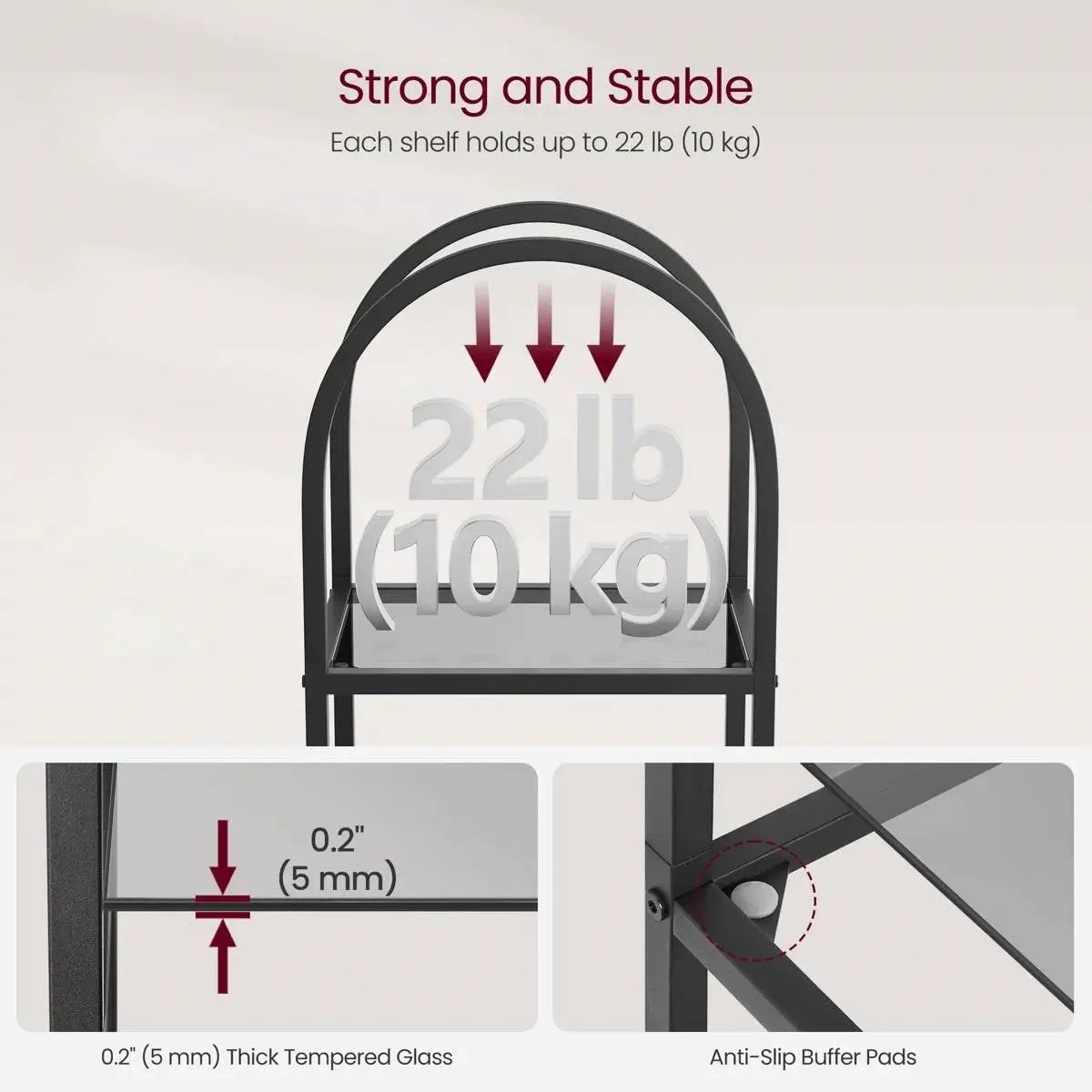 Arched Top Black Metal Display Rack Narrow Bookcase with 5 Glass Storage Shelves by HomePacific