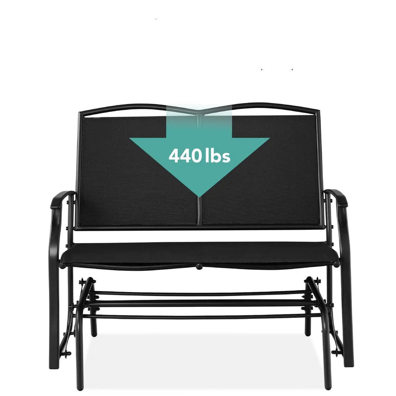 2 Seat Mesh Patio Loveseat Swing Glider Rocker with Armrests in Black by HomePacific