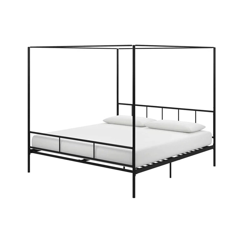 King size Black Metal Canopy Bed Frame with Headboard and Footboard by HomePacific