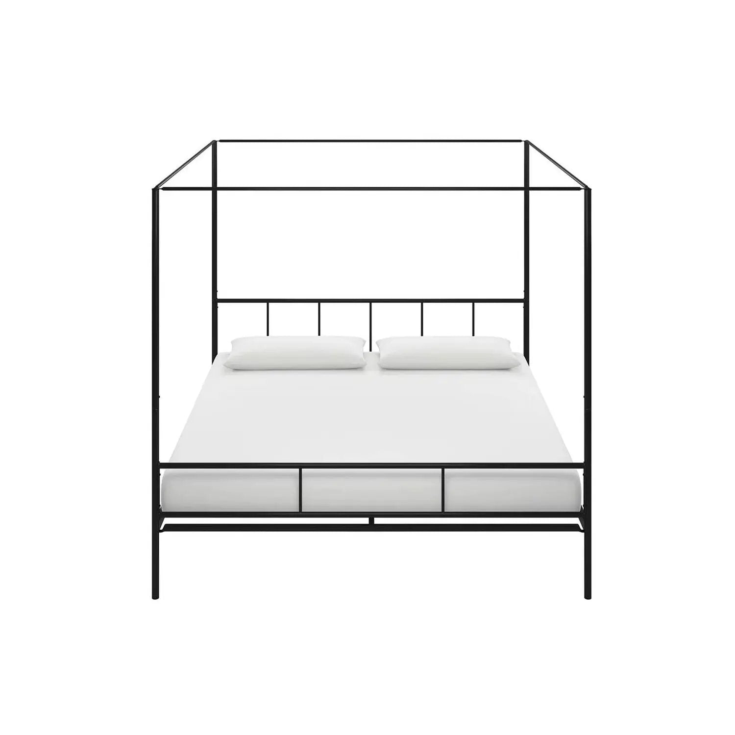 King size Black Metal Canopy Bed Frame with Headboard and Footboard by HomePacific
