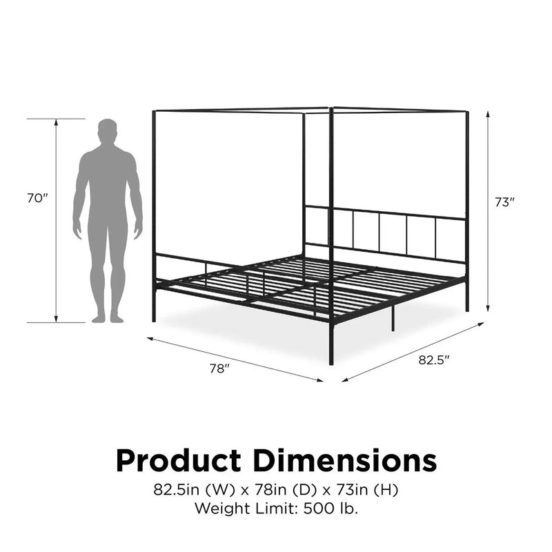 King size Black Metal Canopy Bed Frame with Headboard and Footboard by HomePacific