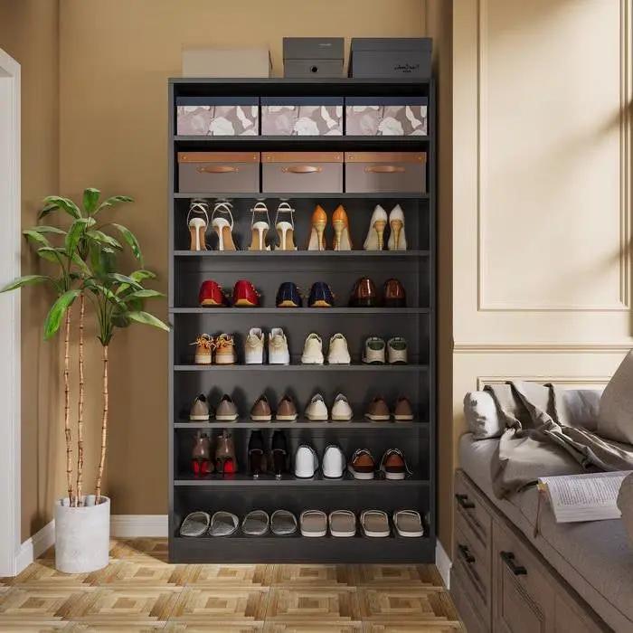 8-Shelf Shoe Rack Storage Cabinet Closet Shelving Unit in Black Wood Finish by HomePacific