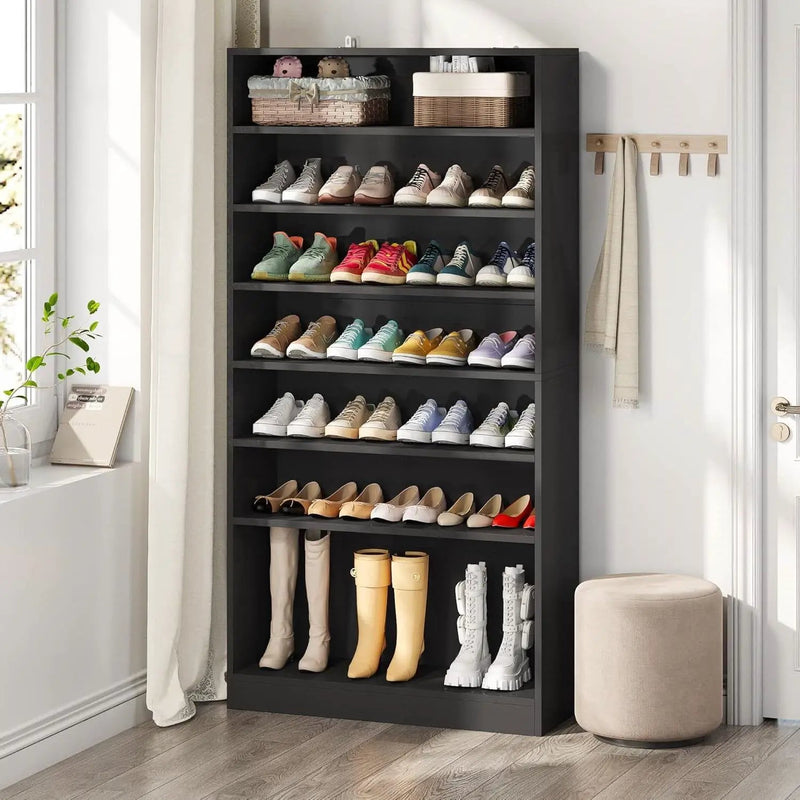 8-Shelf Shoe Rack Storage Cabinet Closet Shelving Unit in Black Wood Finish by HomePacific