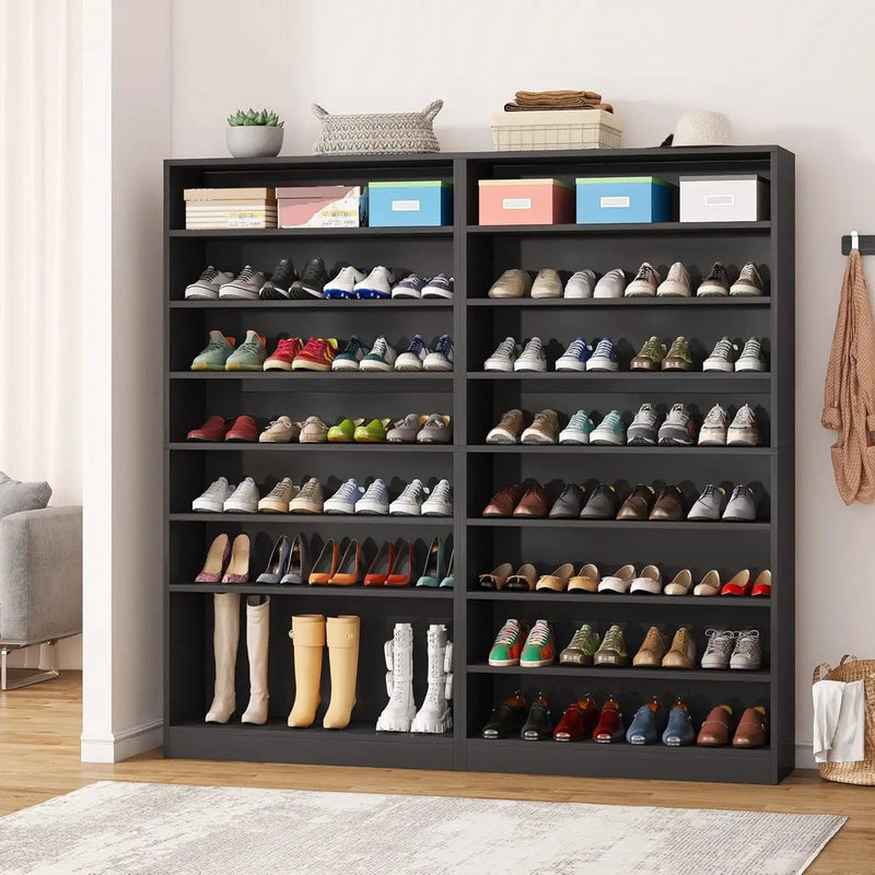 8-Shelf Shoe Rack Storage Cabinet Closet Shelving Unit in Black Wood Finish by HomePacific