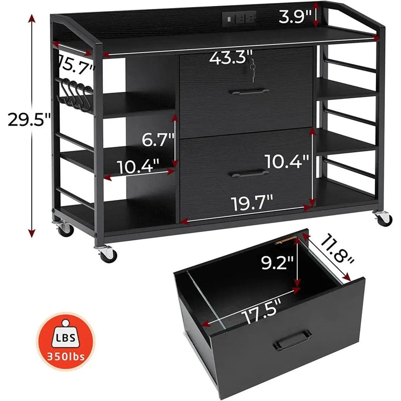 Black Printer Stand Bookcase Power Station Mobile Office File Cabinet by HomePacific