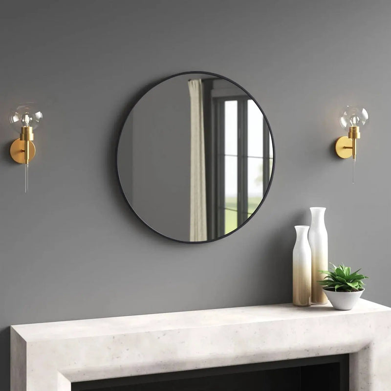 Round 18-inch Wall Mirror in Black - Living Room Bedroom Accent Bathroom Mirror by HomePacific