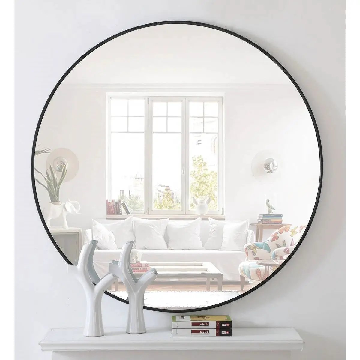 Round 18-inch Wall Mirror in Black - Living Room Bedroom Accent Bathroom Mirror by HomePacific