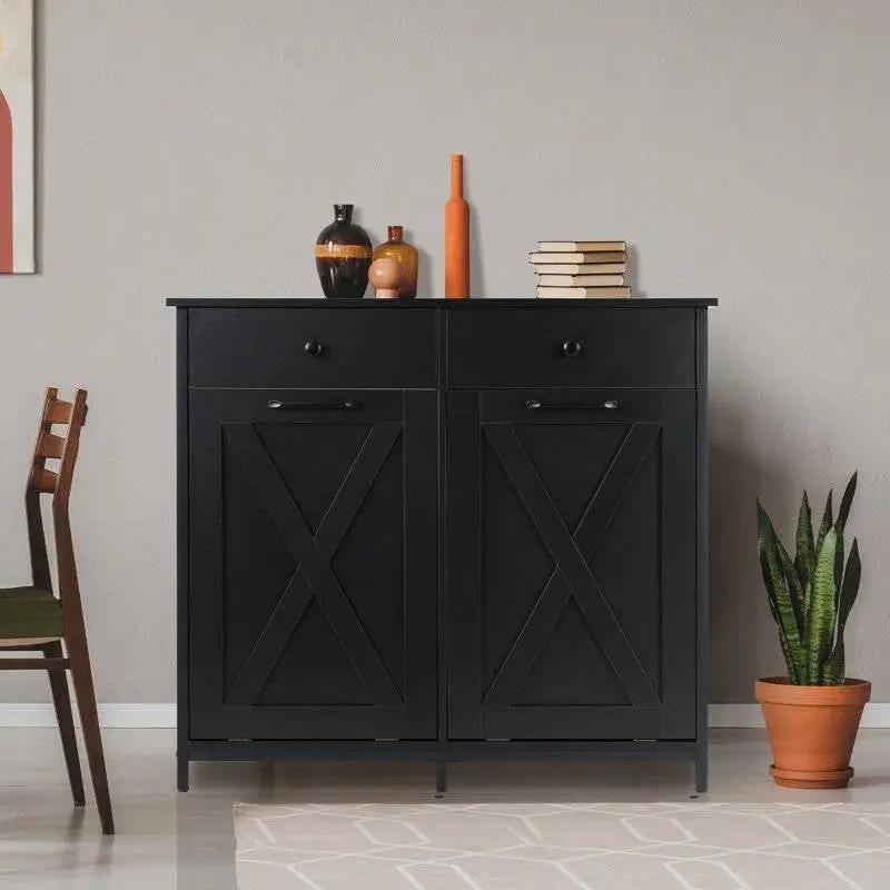 Black Multipurpose 2 Drawer / 2 Tilt Out 10gL Kitchen Laundry Trash/Recycle Storage by HomePacific