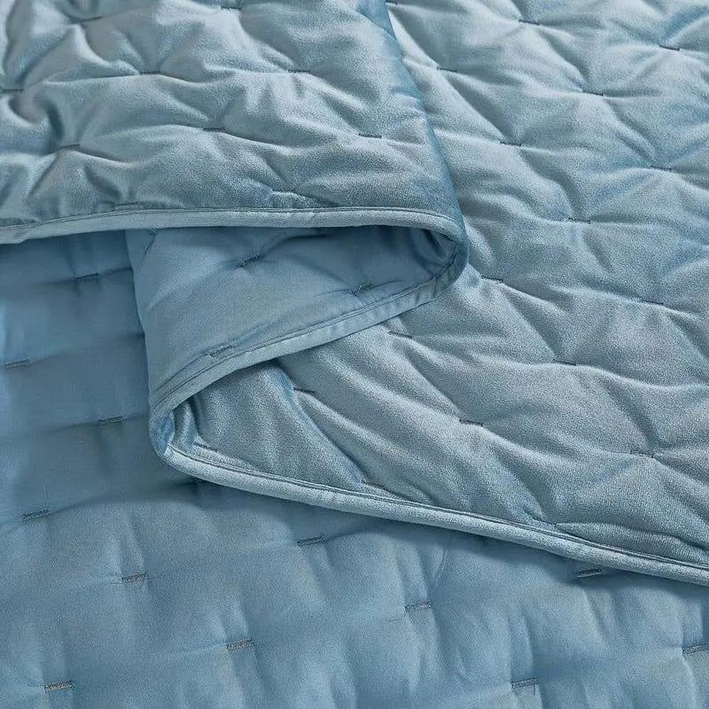 King/CAL King Size 3-Piece Blue Velvet Embroidered Super Soft Quilt Set by HomePacific