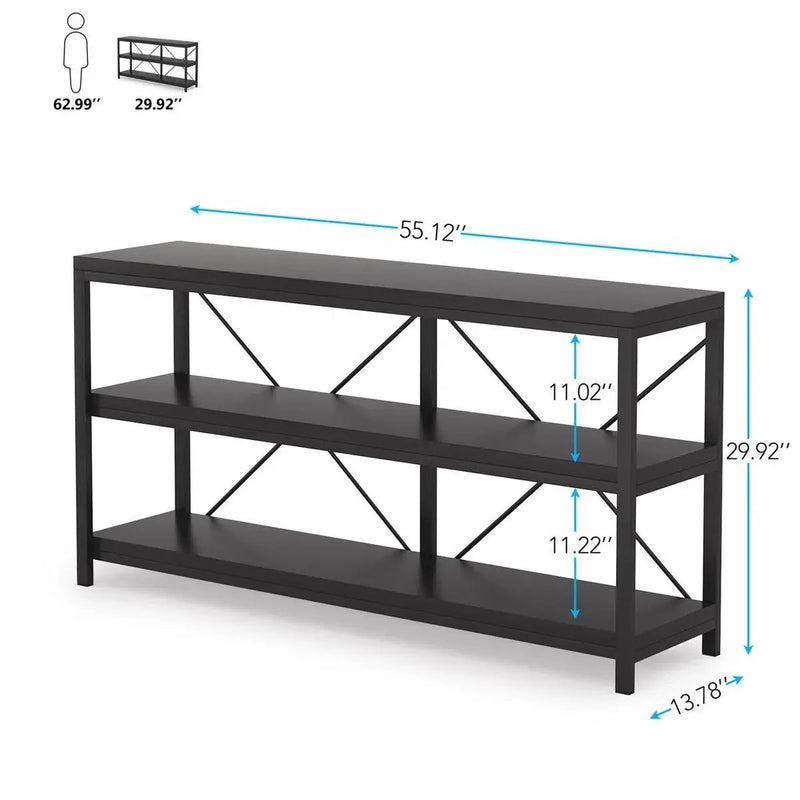 Industrial 55-inch Black Wood Shelf Sofa Table with Heavy Duty Metal Frame by HomePacific