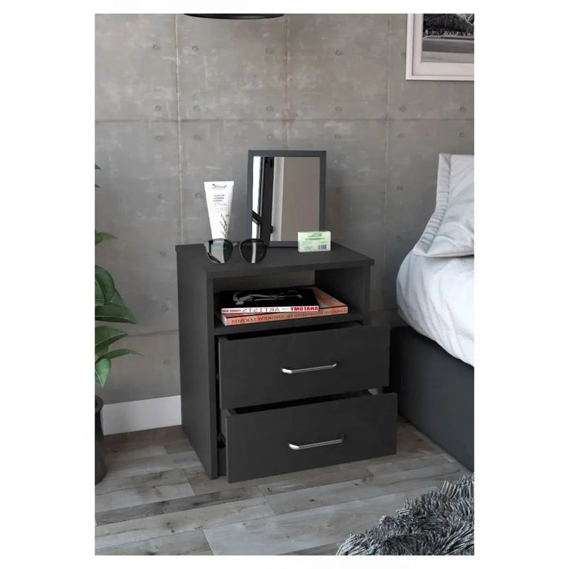 Modern 2-Drawer Nightstand End Table with Open Shelf in Black Wood Finish by HomePacific