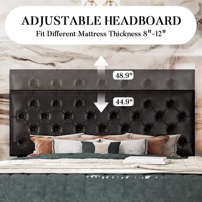 King Black Faux Leather Upholstered Platform Bed with Button-Tufted Headboard by HomePacific