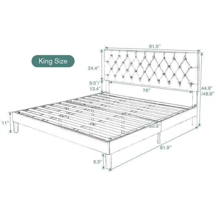 King Black Faux Leather Upholstered Platform Bed with Button-Tufted Headboard by HomePacific