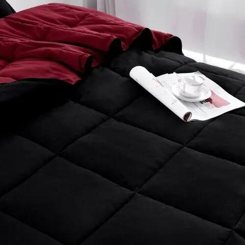 King/Cal King Traditional Microfiber Reversible 3 Piece Comforter Set in Black/Maroon by HomePacific