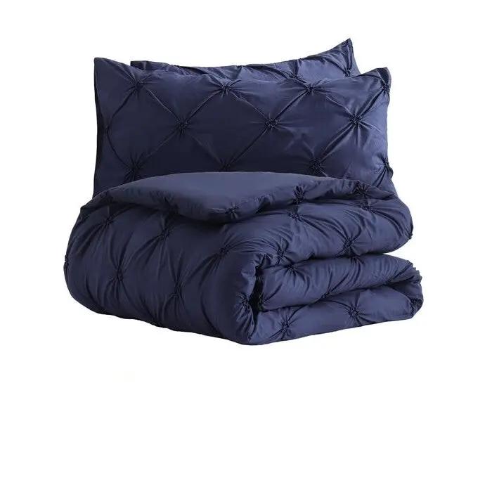 King Size All Season Pleated Hypoallergenic Microfiber Reversible 3 Piece Comforter Set in Navy by HomePacific