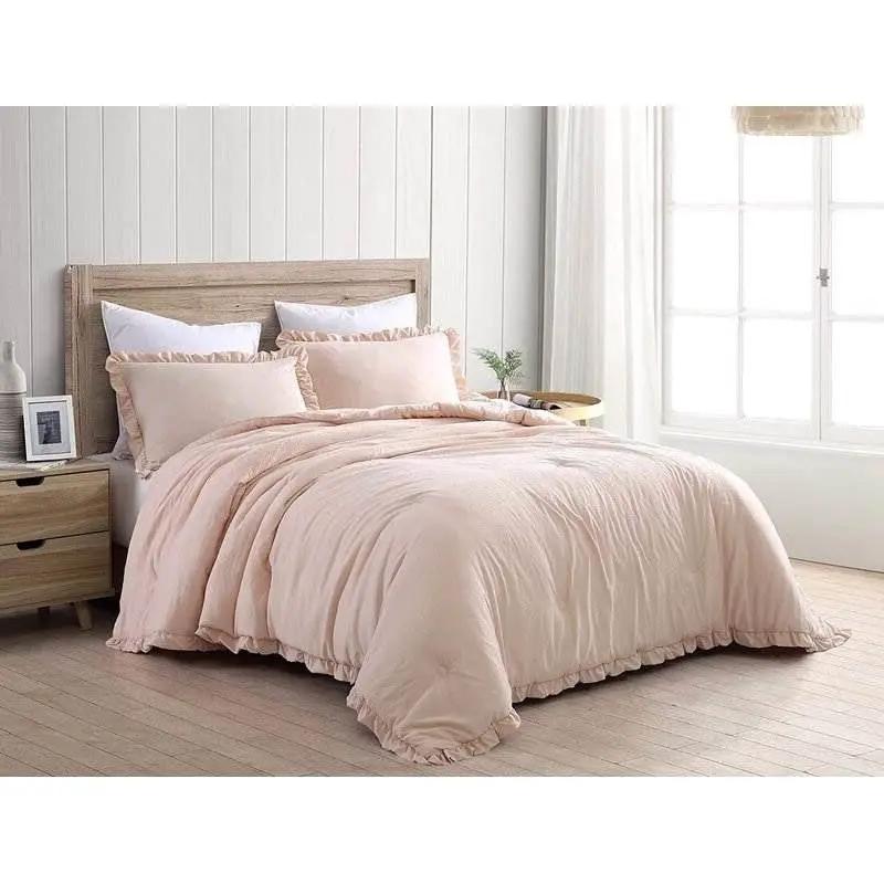 King Oversized Pink Ruffled Edge Microfiber Comforter Set by HomePacific