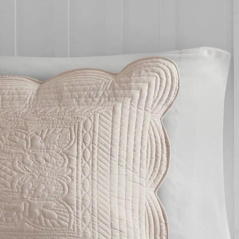 King Size 3 Piece Reversible Scalloped Edges Microfiber Quilt Set in Blush by HomePacific
