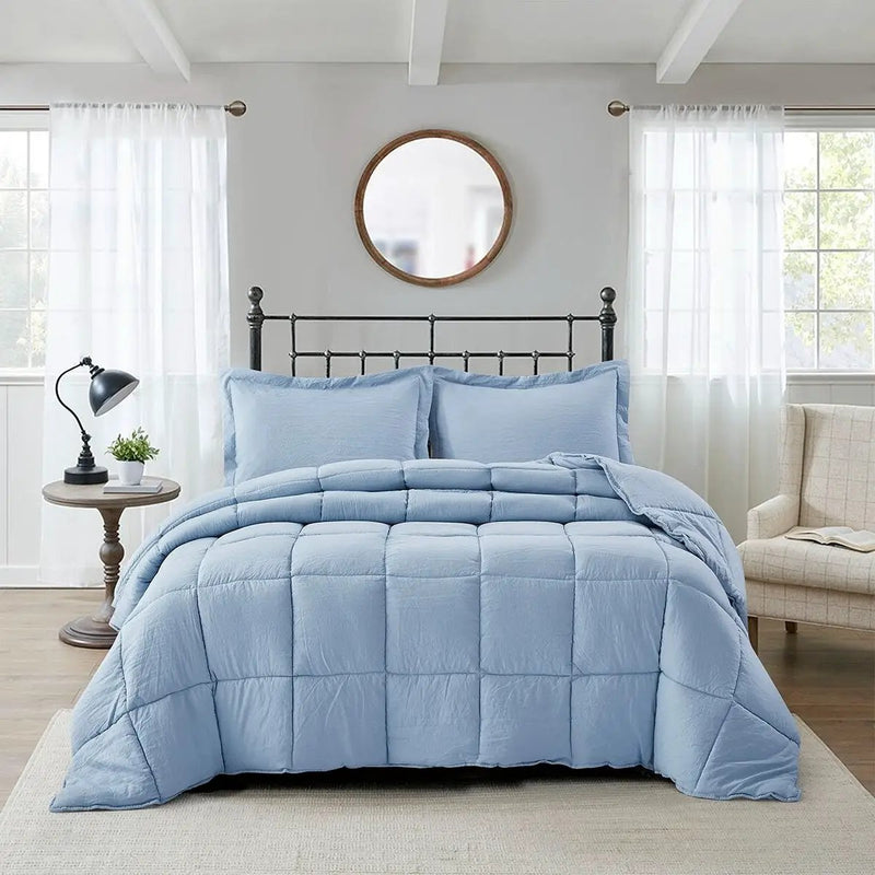 King Size Blue 3 Piece Microfiber Reversible Comforter Set by HomePacific