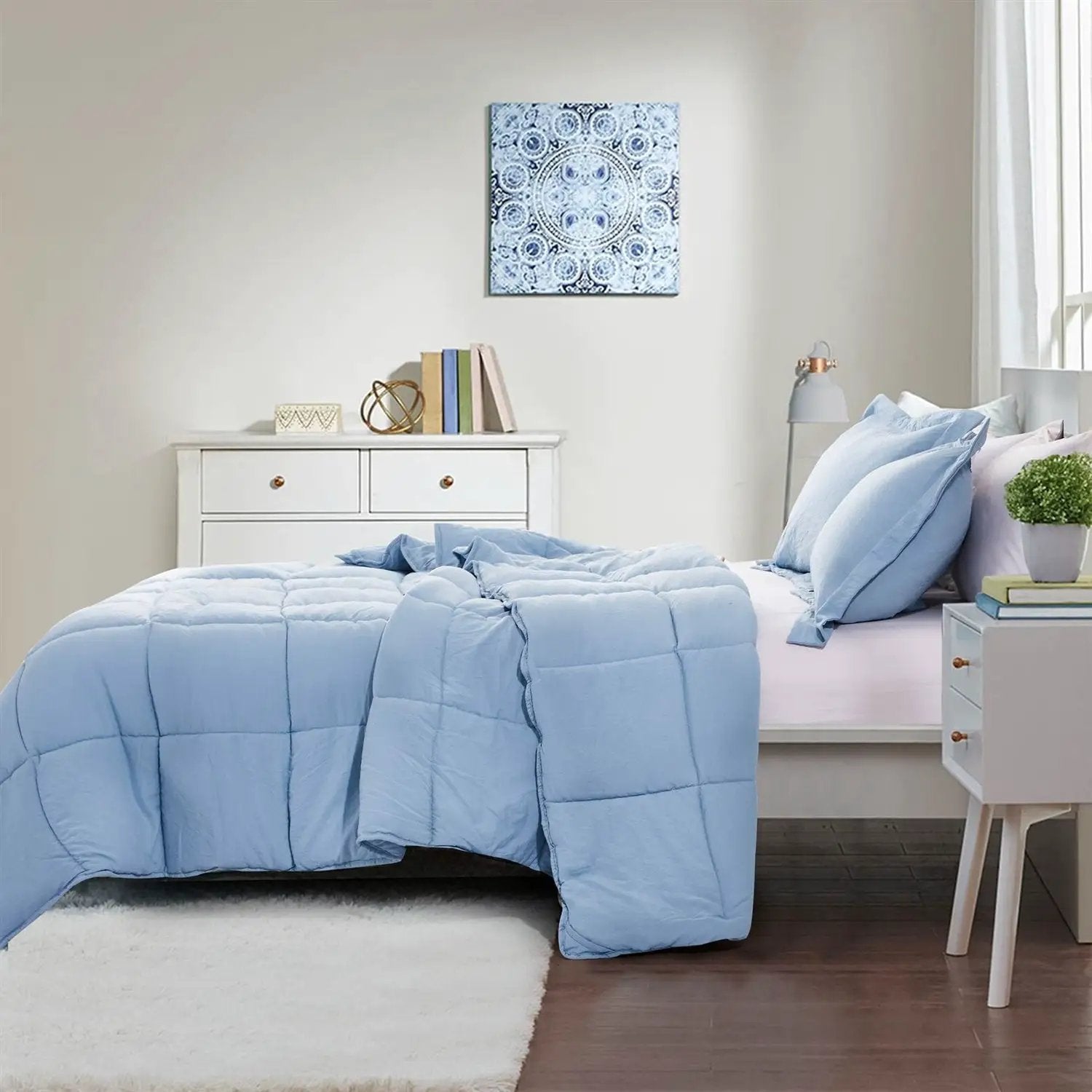 King Size Blue 3 Piece Microfiber Reversible Comforter Set by HomePacific