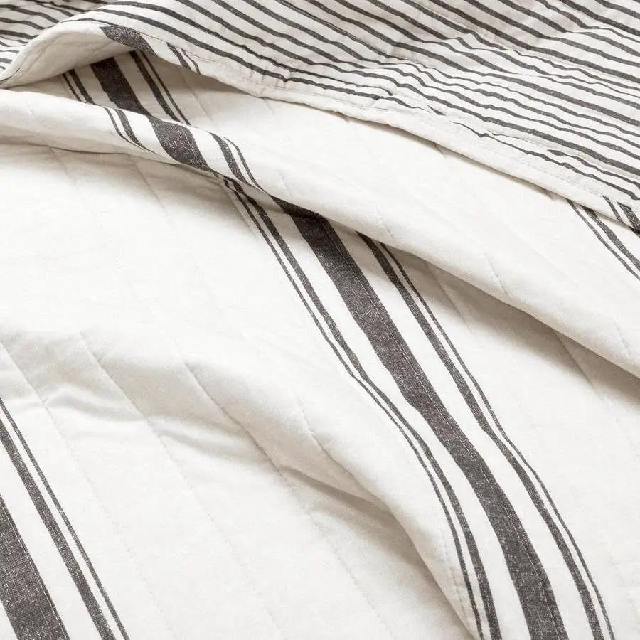 King Size Black White 3 Piece Stripe Reversible Cotton Quilt Set by HomePacific