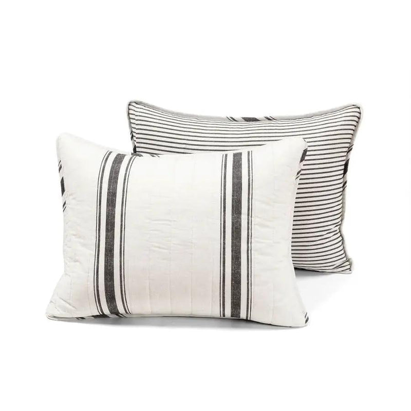 King Size Black White 3 Piece Stripe Reversible Cotton Quilt Set by HomePacific