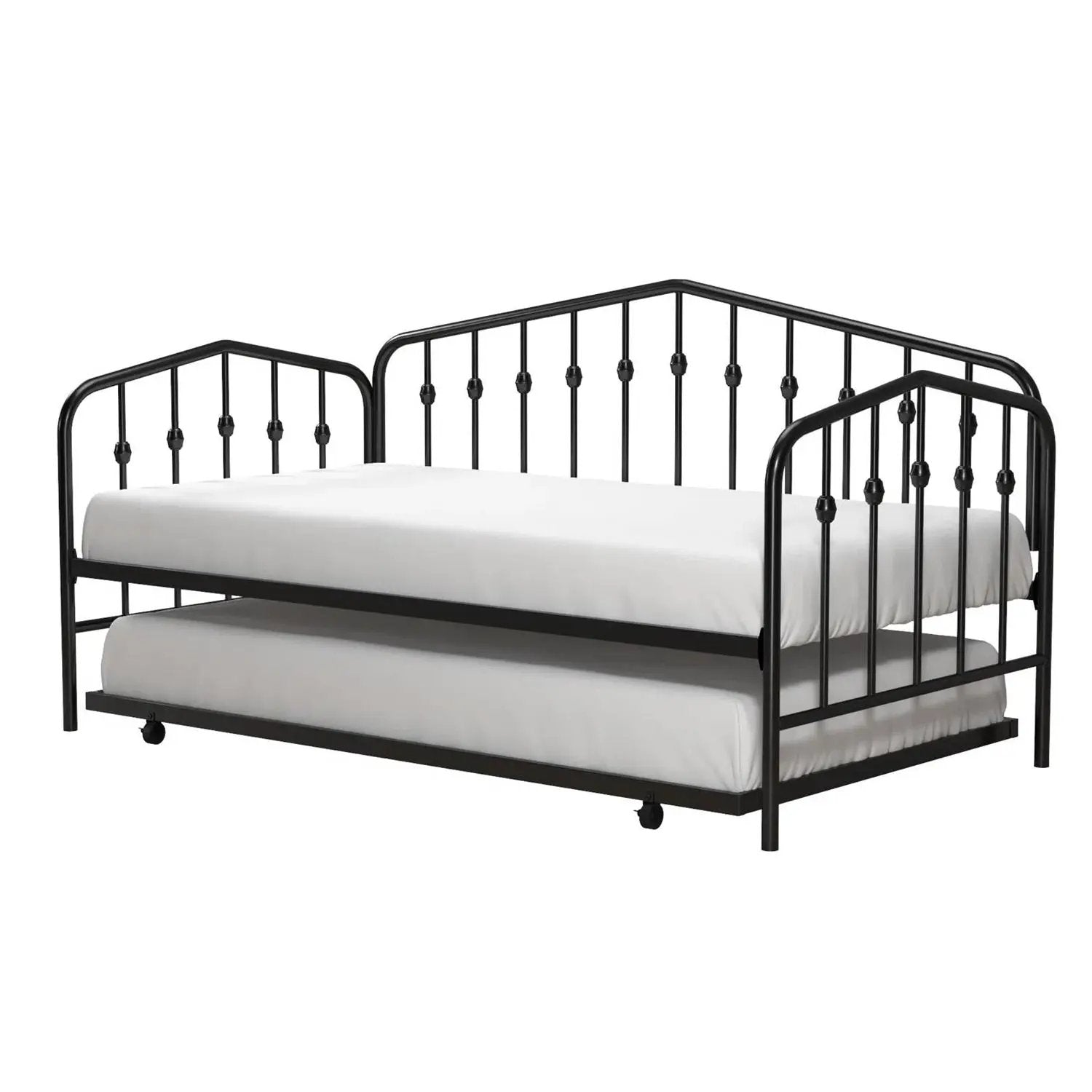 Twin size Modern Industrial Black Metal Daybed with Trundle Bed Frame by HomePacific