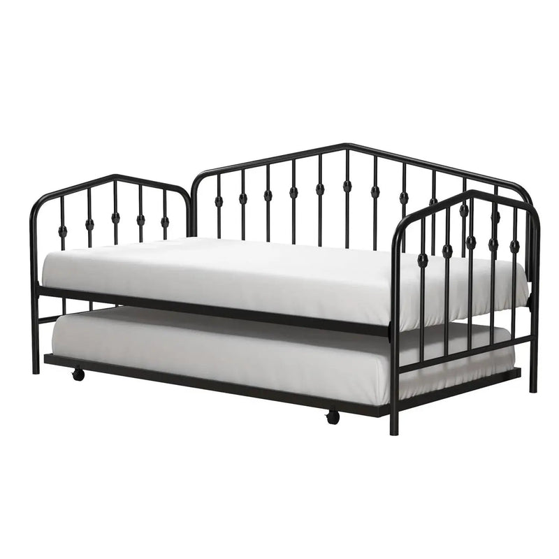 Twin size Modern Industrial Black Metal Daybed with Trundle Bed Frame by HomePacific