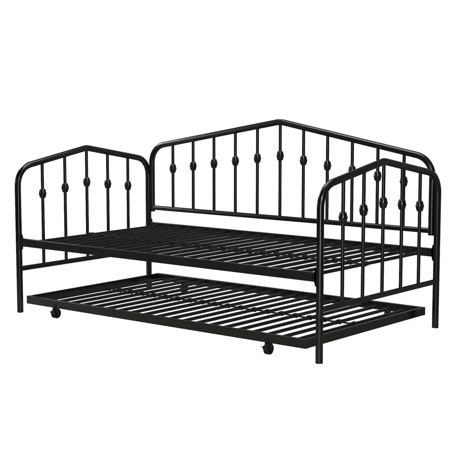 Twin size Modern Industrial Black Metal Daybed with Trundle Bed Frame by HomePacific