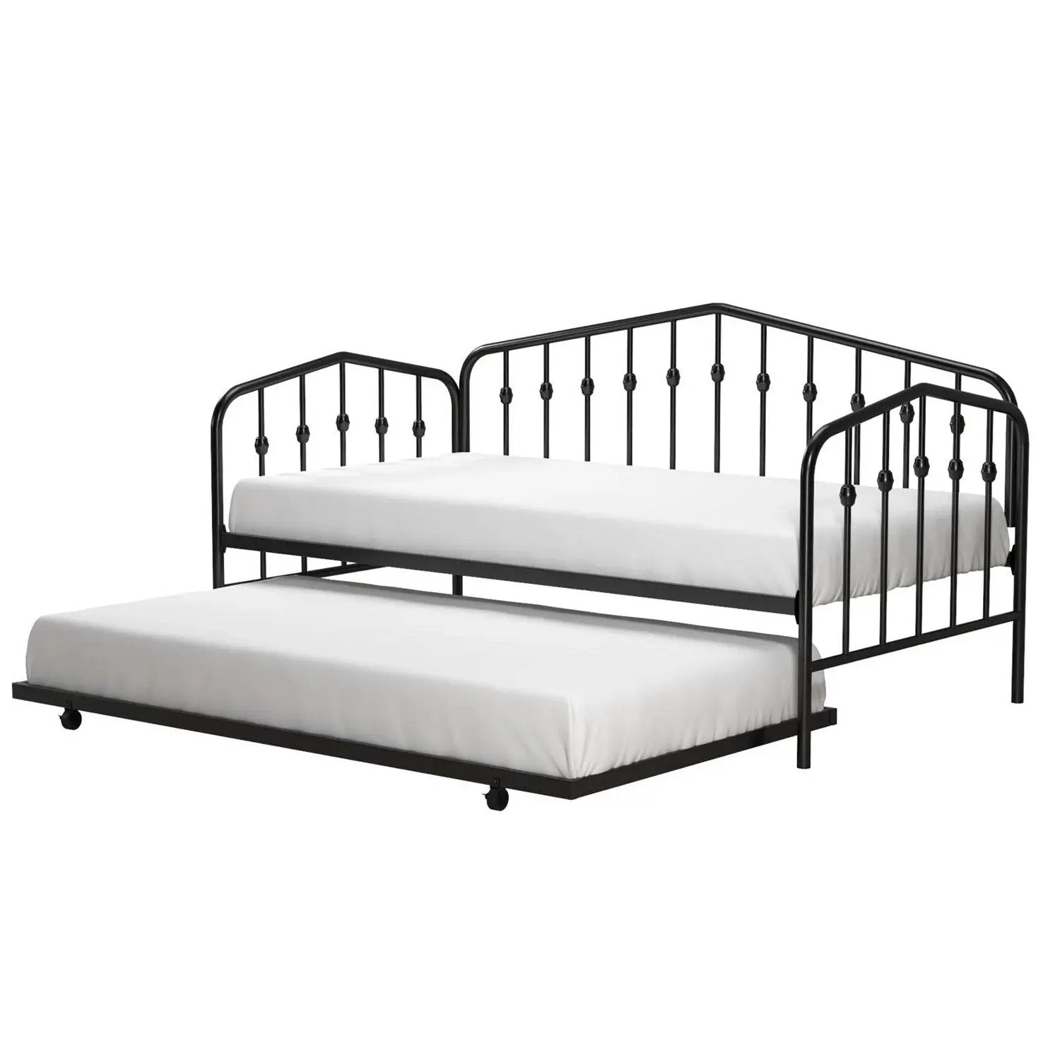Twin size Modern Industrial Black Metal Daybed with Trundle Bed Frame by HomePacific