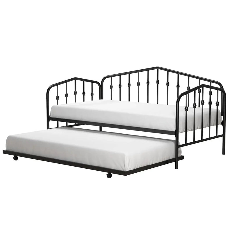Twin size Modern Industrial Black Metal Daybed with Trundle Bed Frame by HomePacific