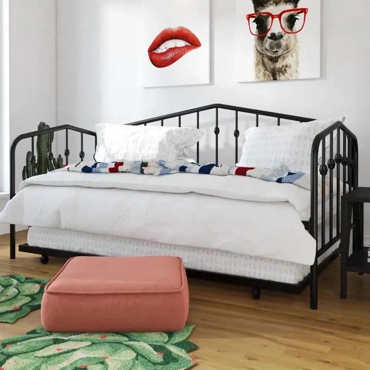 Twin size Modern Industrial Black Metal Daybed with Trundle Bed Frame by HomePacific