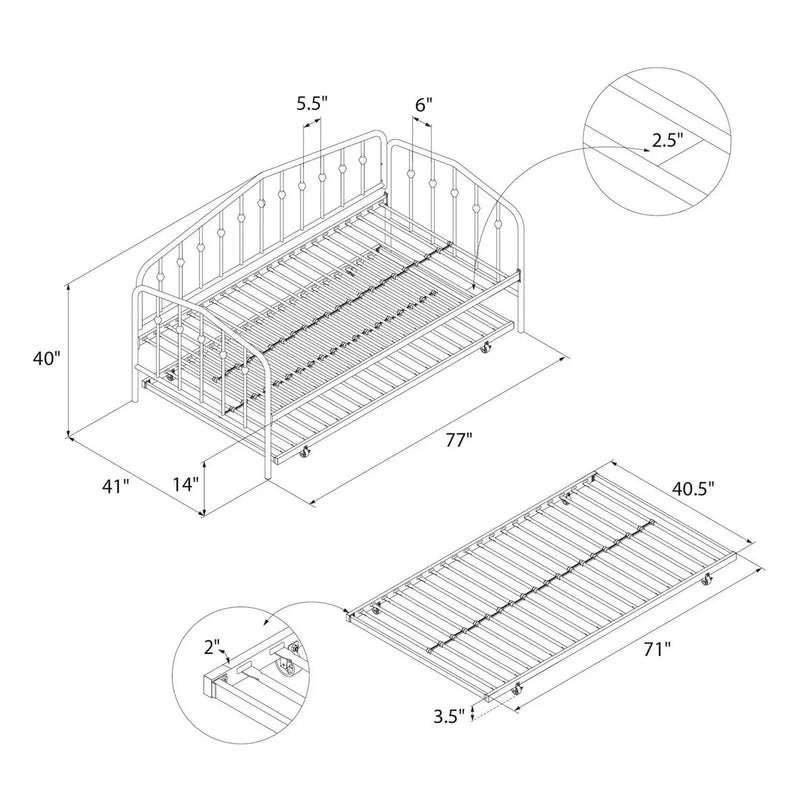 Twin size Modern Industrial Black Metal Daybed with Trundle Bed Frame by HomePacific