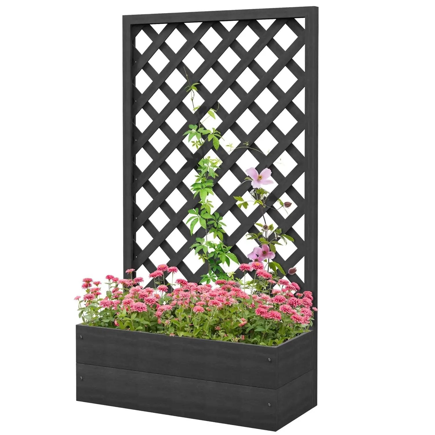 Outdoor Black Wooden Raised Garden Bed Planter Box with Lattice Trellis by HomePacific