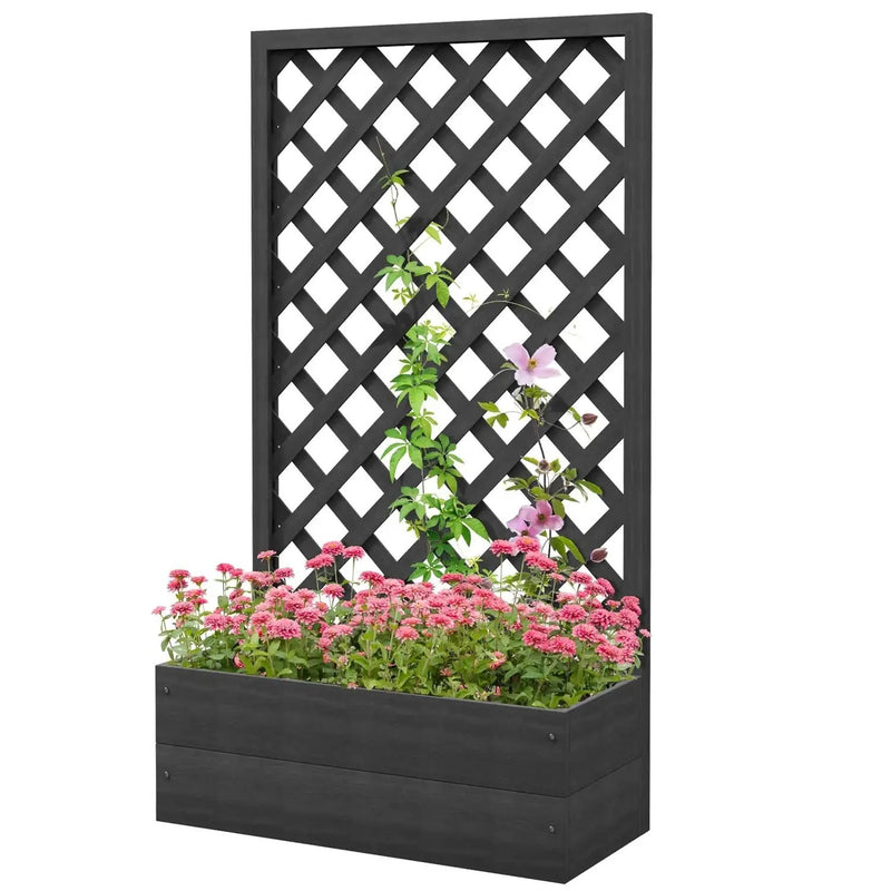 Outdoor Black Wooden Raised Garden Bed Planter Box with Lattice Trellis by HomePacific