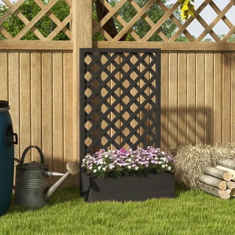 Outdoor Black Wooden Raised Garden Bed Planter Box with Lattice Trellis by HomePacific