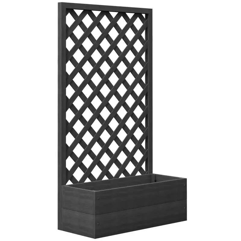 Outdoor Black Wooden Raised Garden Bed Planter Box with Lattice Trellis by HomePacific