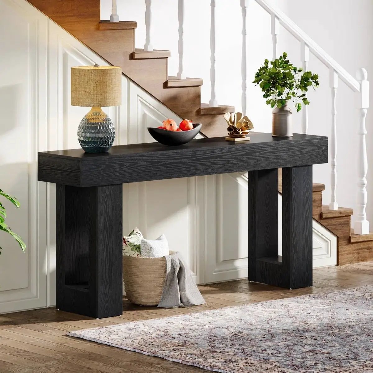 Modern Farmhouse 63-inch Narrow Entryway Console Sofa Table in Black Wood Finish by HomePacific