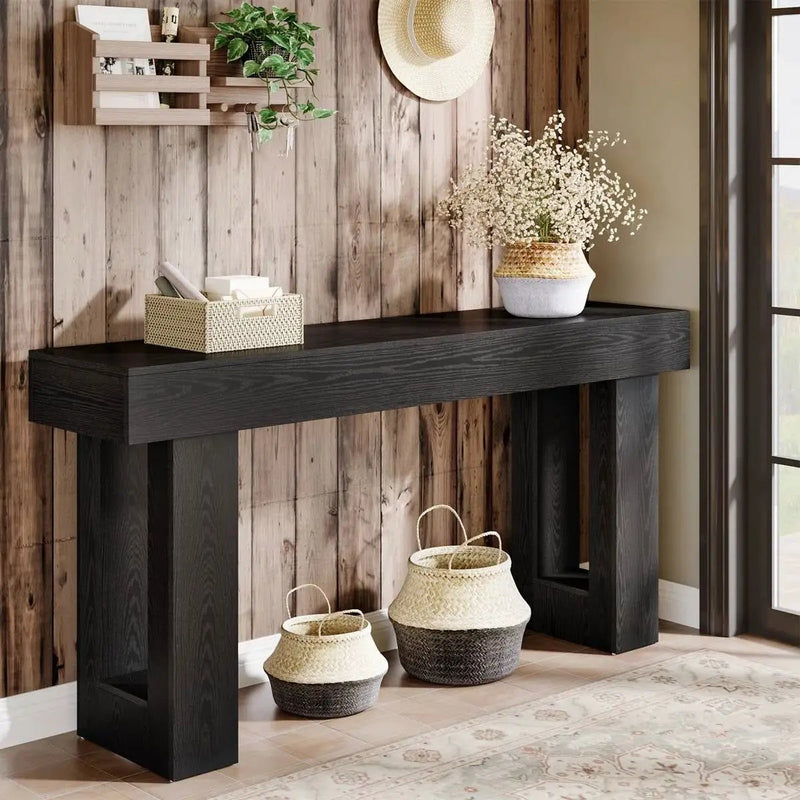 Modern Farmhouse 63-inch Narrow Entryway Console Sofa Table in Black Wood Finish by HomePacific