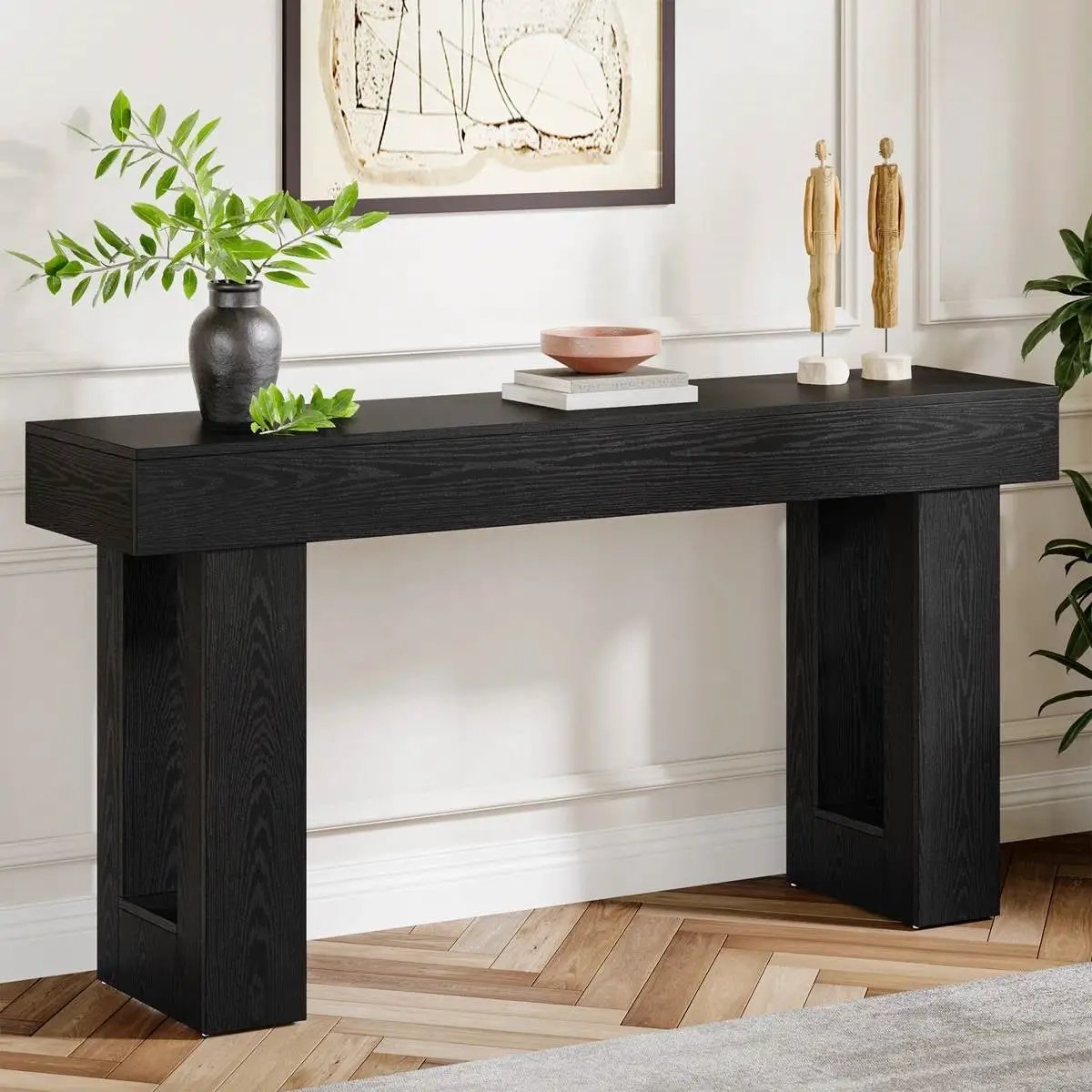 Modern Farmhouse 63-inch Narrow Entryway Console Sofa Table in Black Wood Finish by HomePacific