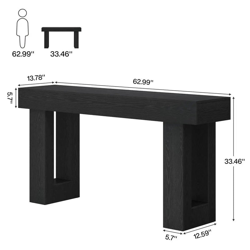 Modern Farmhouse 63-inch Narrow Entryway Console Sofa Table in Black Wood Finish by HomePacific