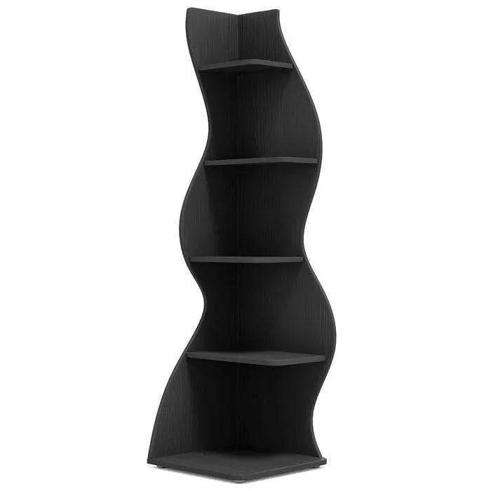 Modern 5 Shelf Corner Bookcase in Black Wood Finish by HomePacific
