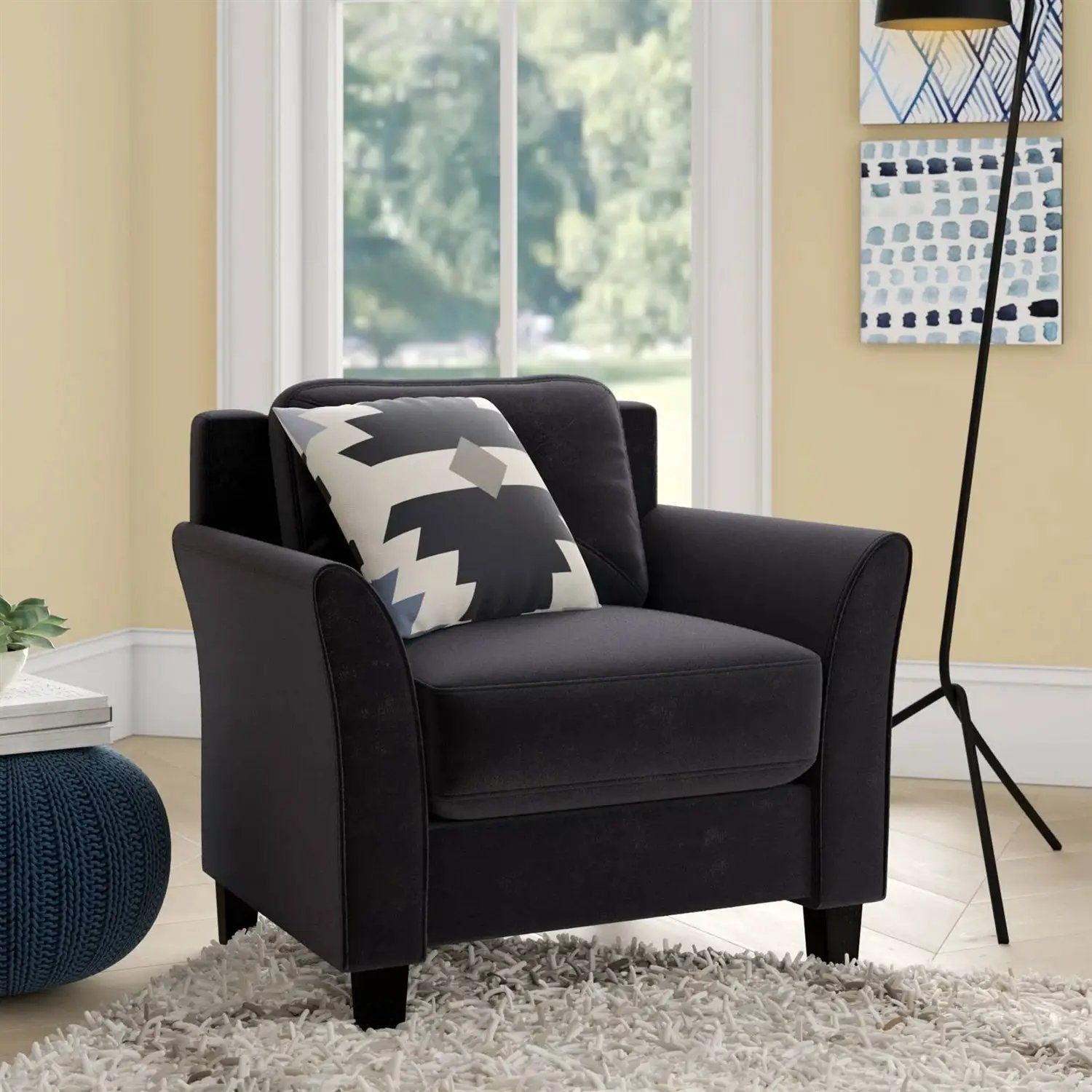 Black Microfiber Upholstered Armchair Flared Arm Chair with Tufted Back Cushion by HomePacific