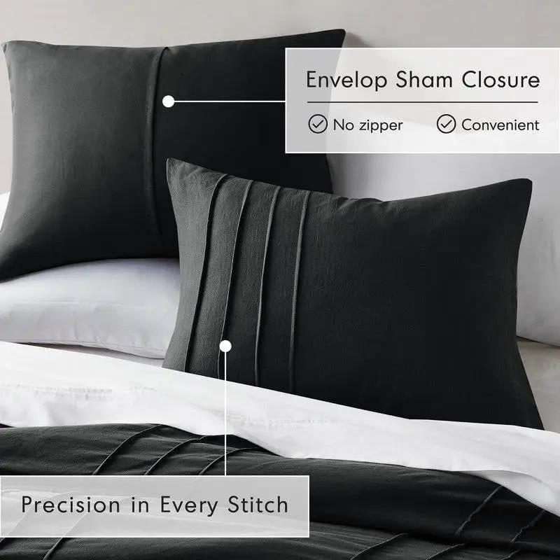 Twin/Twin XL Pre-Washed Pleated Microfiber Comforter Set in Black by HomePacific