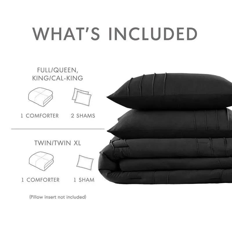 Twin/Twin XL Pre-Washed Pleated Microfiber Comforter Set in Black by HomePacific