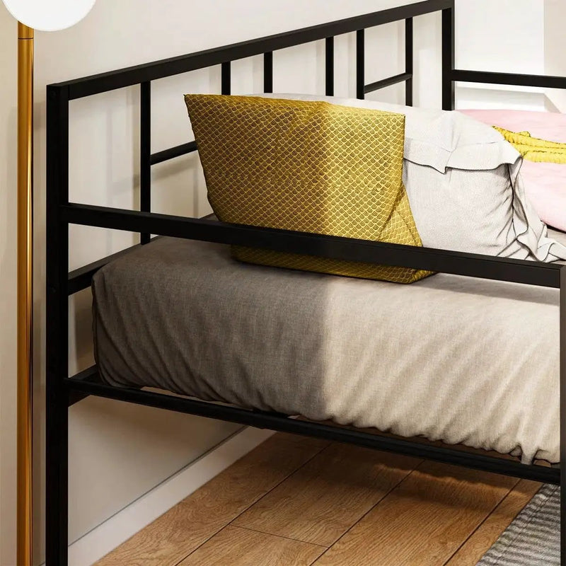 Twin size Black Metal Daybed Frame with Roll Out Trundle Bed Frame by HomePacific