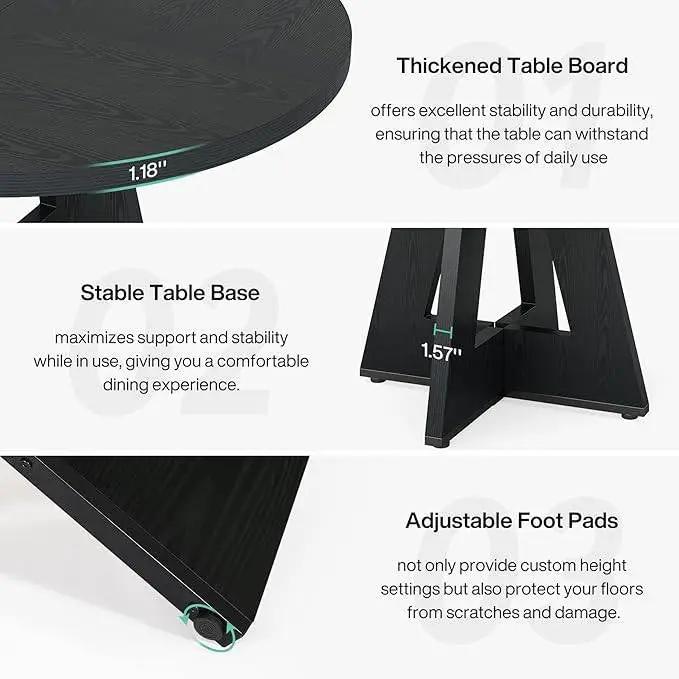 Modern Farmhouse 47-inch Round Kitchen Dining Table in Black Wood Finish by HomePacific