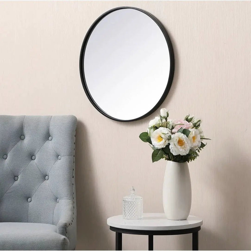 Round 21-inch Wall Mirror in Black - Living Room Bedroom Accent Bathroom Mirror by HomePacific