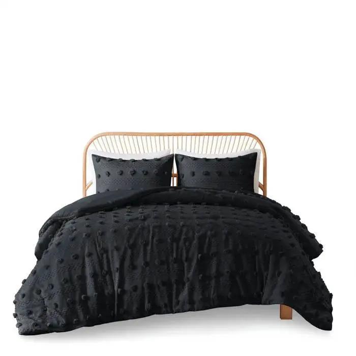 Twin/Twin XL 2 Piece Pompom Microfiber Hypoallergenic Comforter Set in Black by HomePacific
