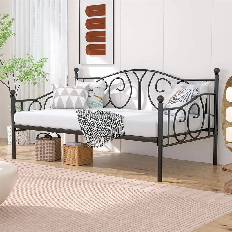 Twin size Victorian Black Metal Daybed Frame - 350 lbs. Weight Capacity by HomePacific